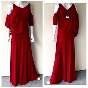 NWT Unaluna Abbey Long Wine Cold Shoulder Maxi XS